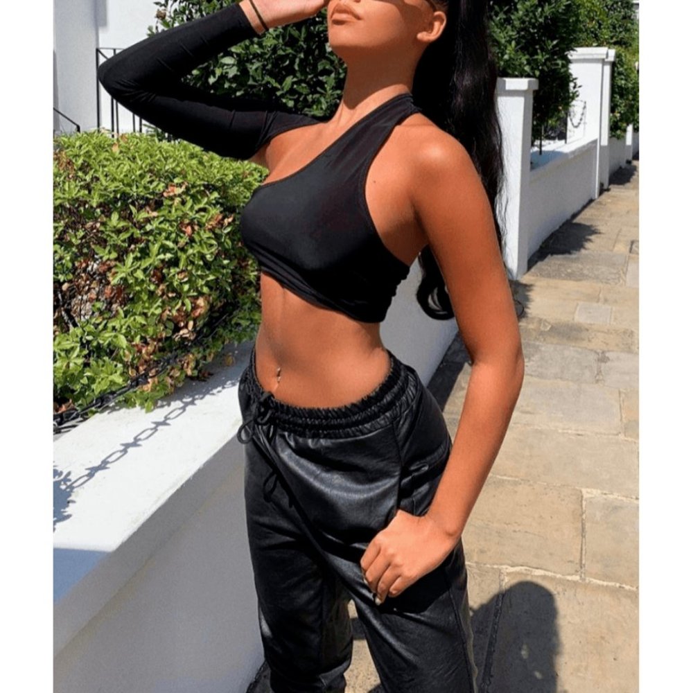 LEATHER LOOK BLACK JOGGING TROUSERS